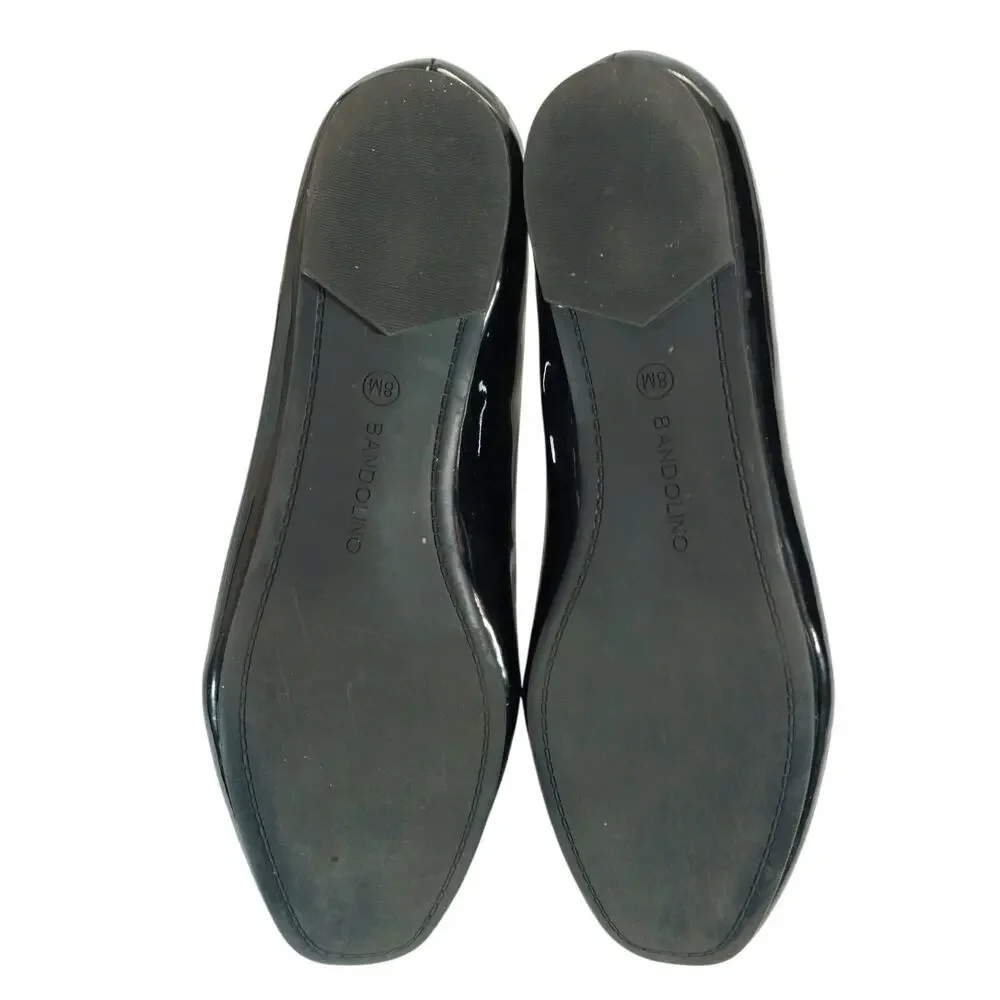 BANDOLINO! FLORA BLACK PATENT LEATHER FRONT METAL HARNESS NIPPED TOE FLATS!SZ 8M
